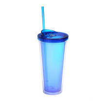 Hot sale Summer patner unique 24oz AS/Tritan plastic water  straw mug with plastic  ice cube contomize color
